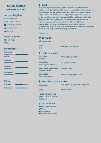 Güzellik Uzmanı Cv Örnekleri  cv indir